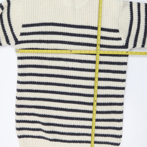 River Island Women Ivory Navy Striped Long Sleeve Jumper Dress L