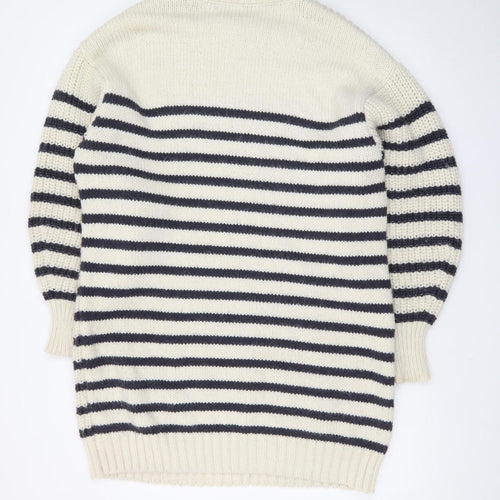 River Island Women Ivory Navy Striped Long Sleeve Jumper Dress L