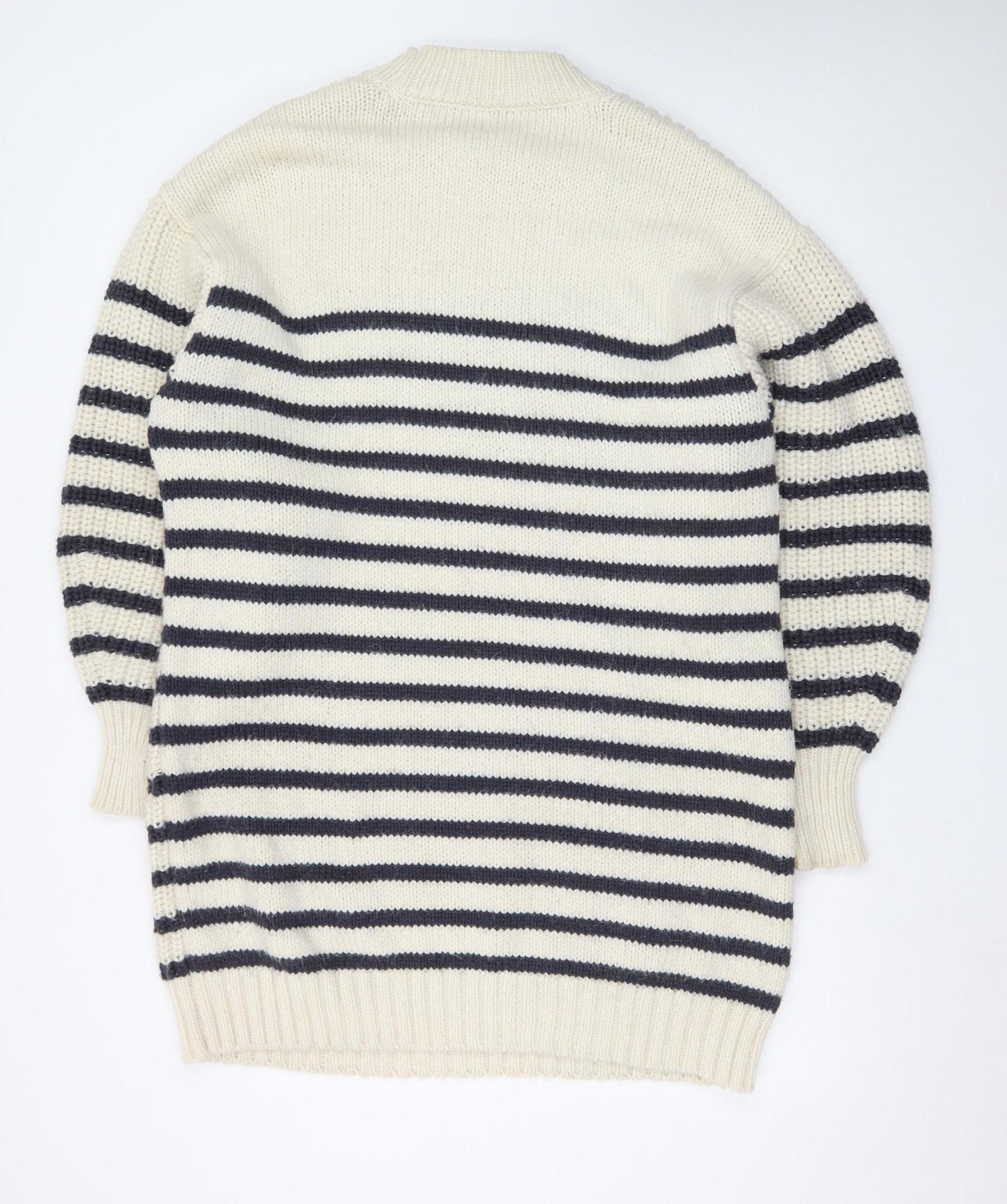 River Island Women Ivory Navy Striped Long Sleeve Jumper Dress L