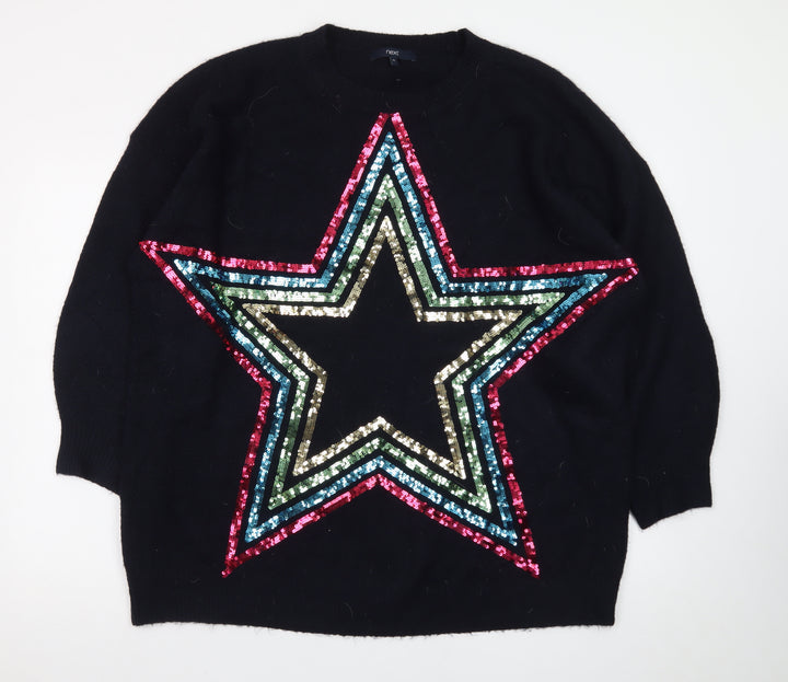 Next Women Black XL Sequin Star Pullover Jumper