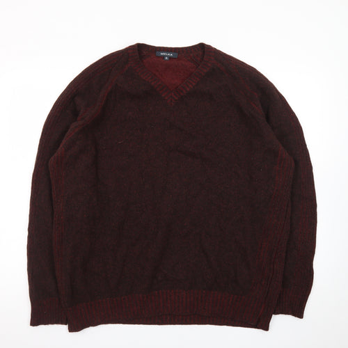 Melka Men's Brown Wool V-Neck Pullover Jumper XL