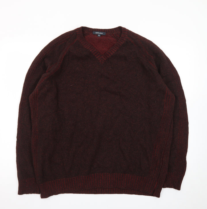 Melka Men's Brown Wool V-Neck Pullover Jumper XL