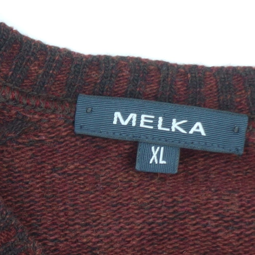 Melka Men's Brown Wool V-Neck Pullover Jumper XL