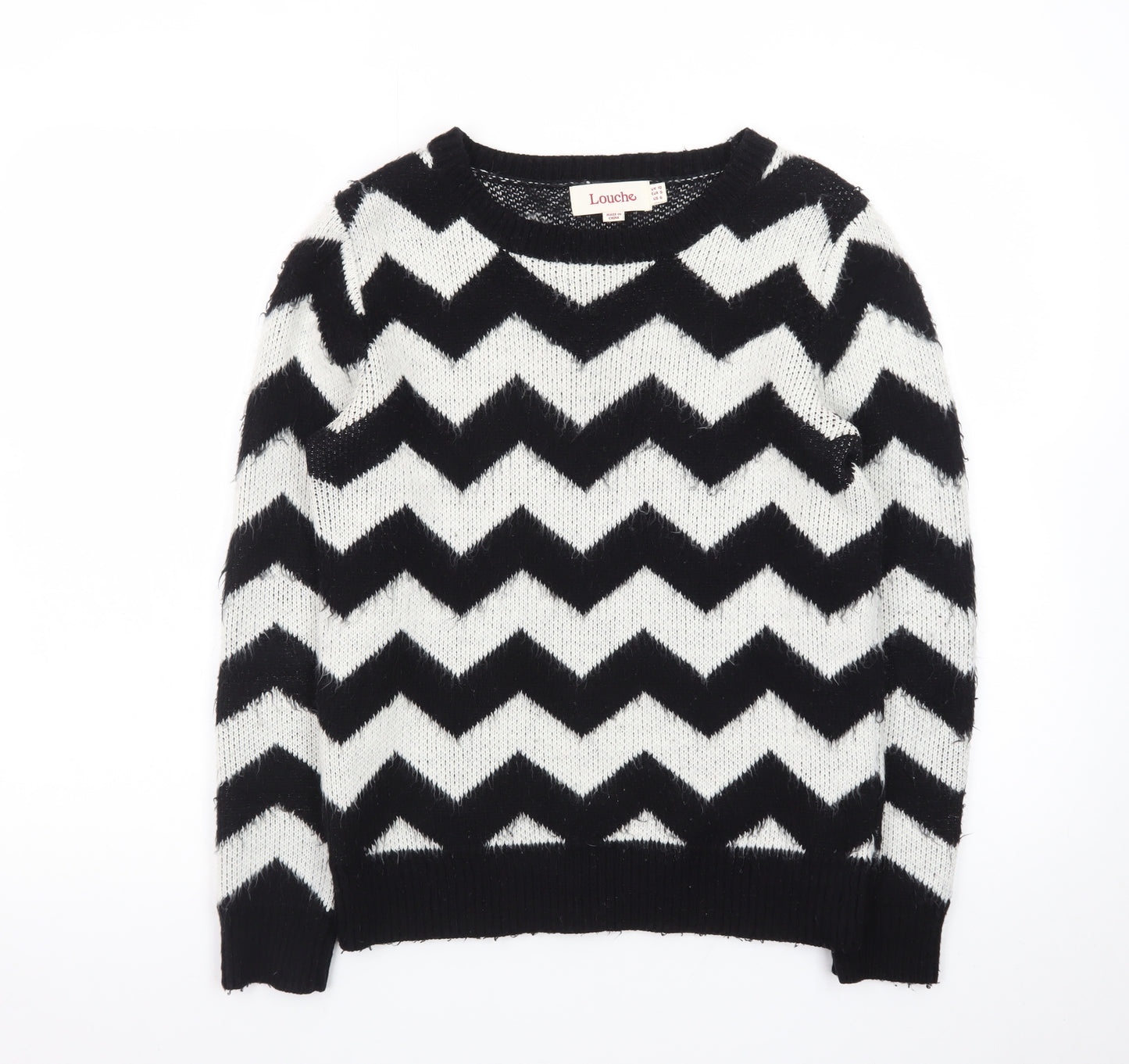 Louche Women's Black & White Chevron Knit Jumper Size 10