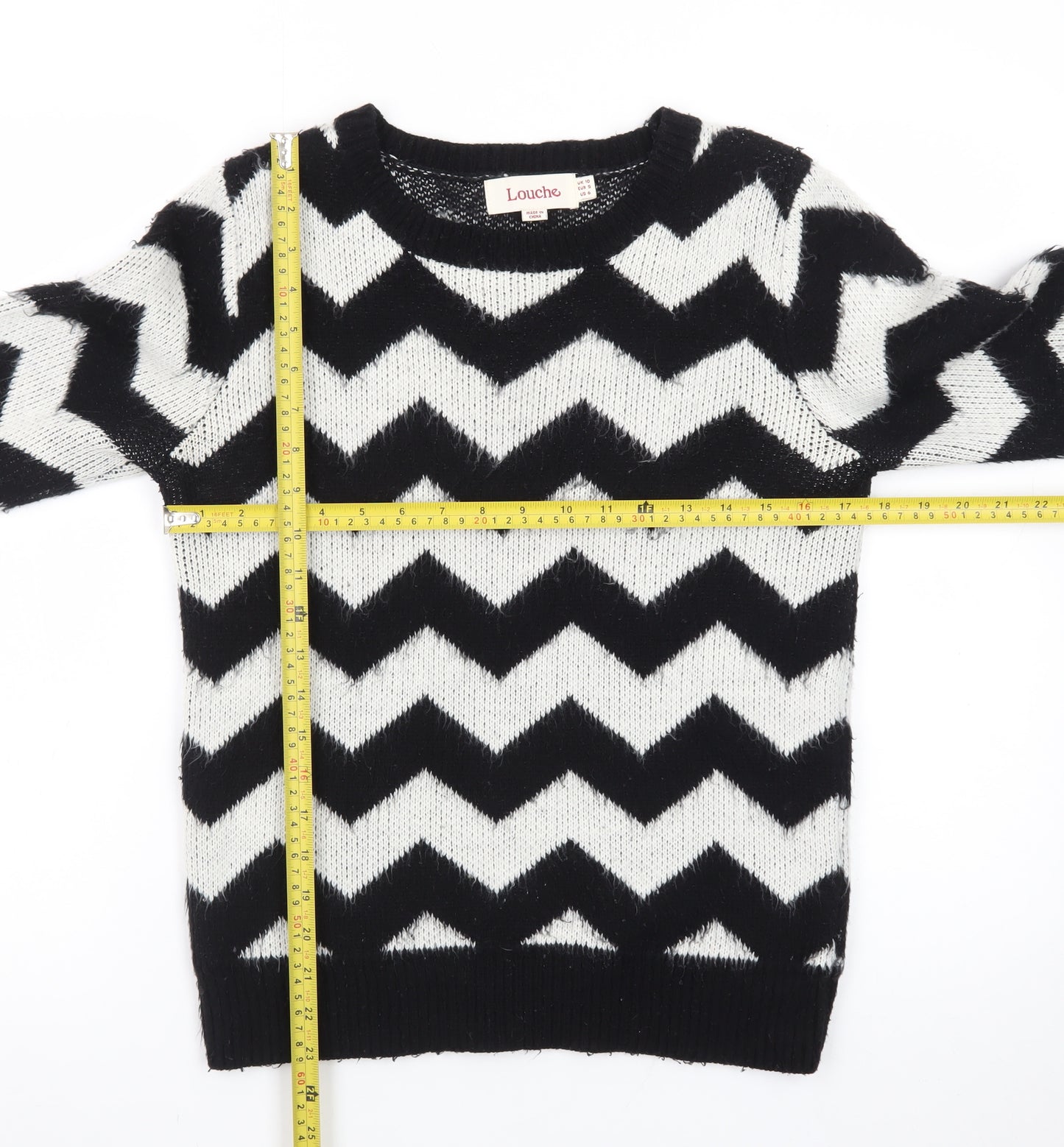 Louche Women's Black & White Chevron Knit Jumper Size 10