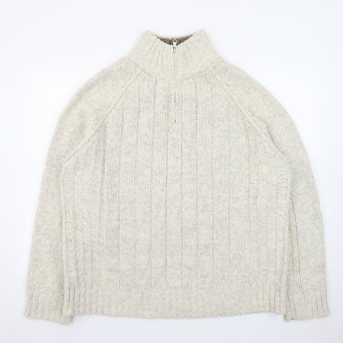 Marks and Spencer Men's Beige Wool Blend 1/2 Zip Cable Knit Jumper L