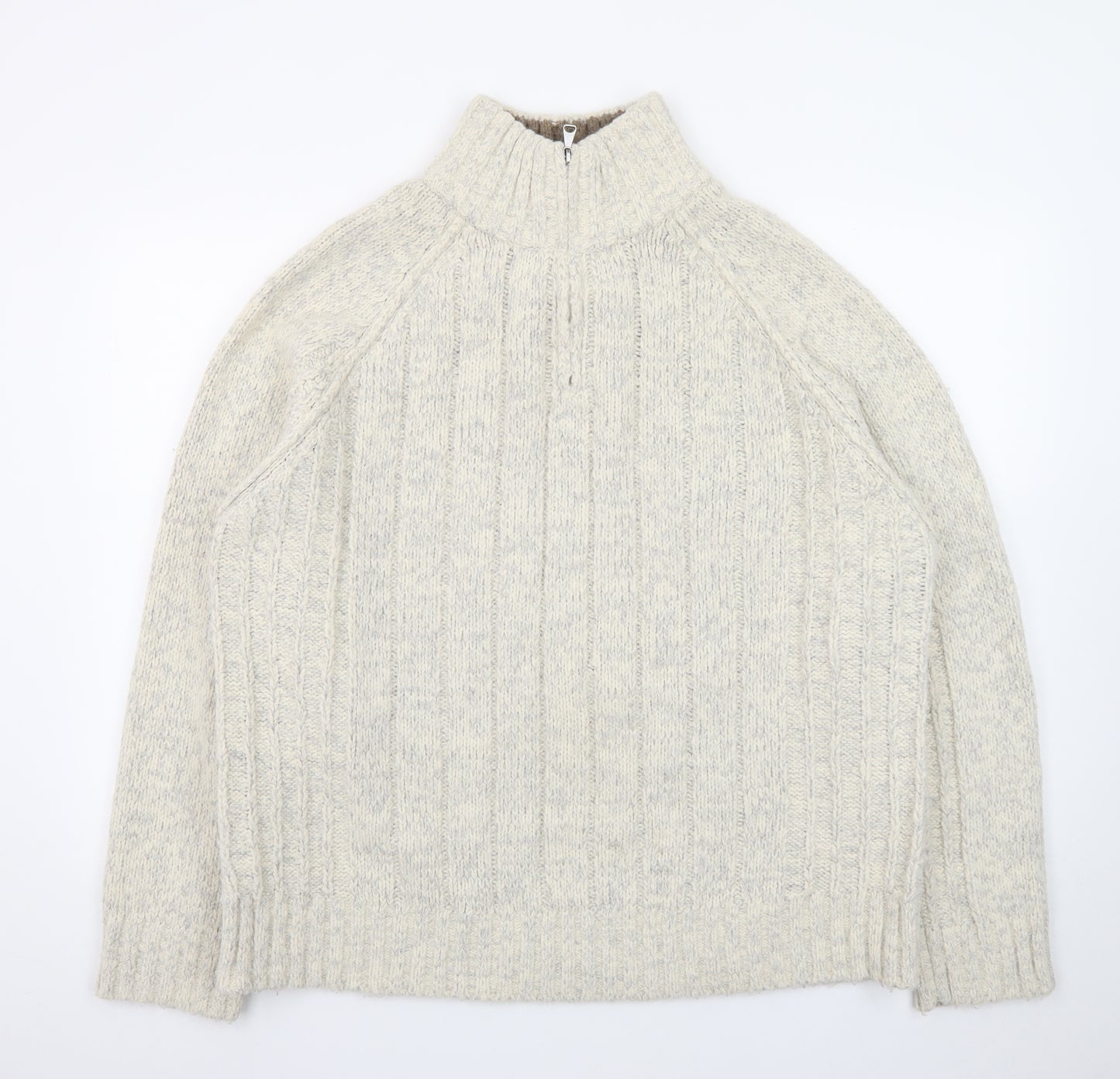 Marks and Spencer Men's Beige Wool Blend 1/2 Zip Cable Knit Jumper L