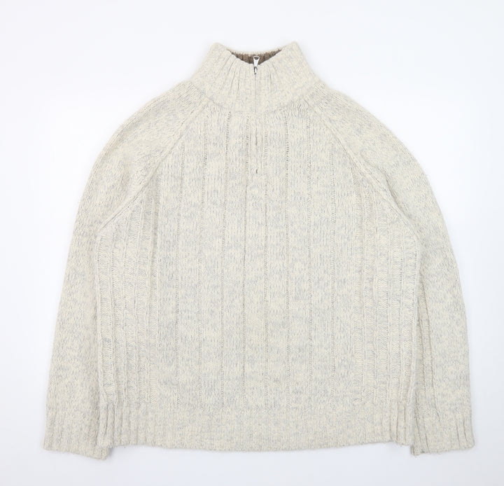 Marks and Spencer Men's Beige Wool Blend 1/2 Zip Cable Knit Jumper L