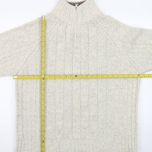 Marks and Spencer Men's Beige Wool Blend 1/2 Zip Cable Knit Jumper L