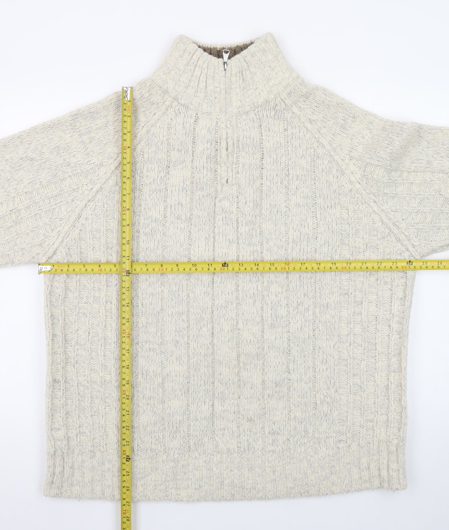 Marks and Spencer Men's Beige Wool Blend 1/2 Zip Cable Knit Jumper L