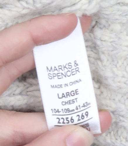 Marks and Spencer Men's Beige Wool Blend 1/2 Zip Cable Knit Jumper L