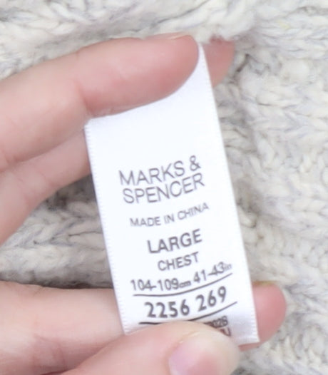 Marks and Spencer Men's Beige Wool Blend 1/2 Zip Cable Knit Jumper L