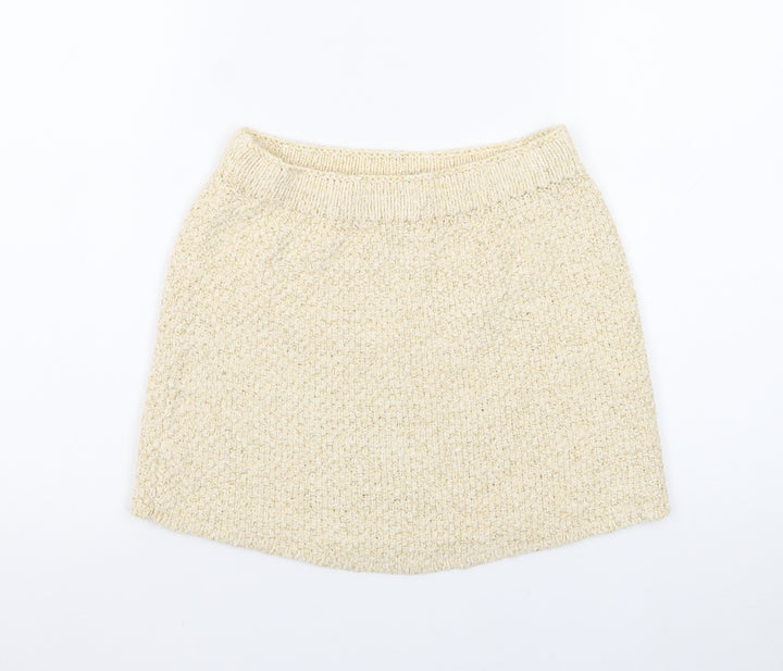 H&M Women Beige Glitter Knit Short Pencil Skirt XS