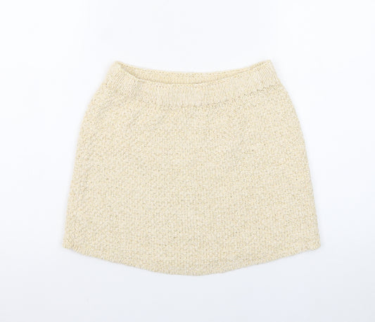 H&M Women Beige Glitter Knit Short Pencil Skirt XS