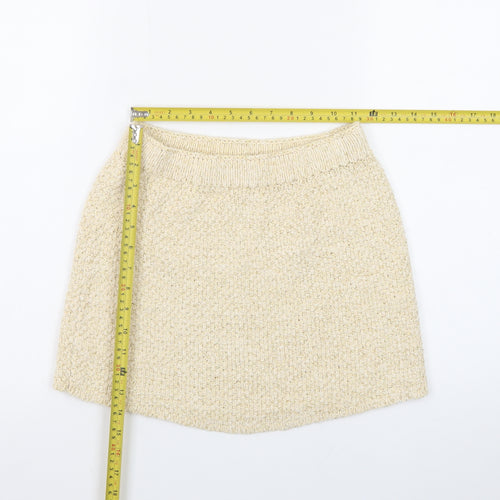 H&M Women Beige Glitter Knit Short Pencil Skirt XS