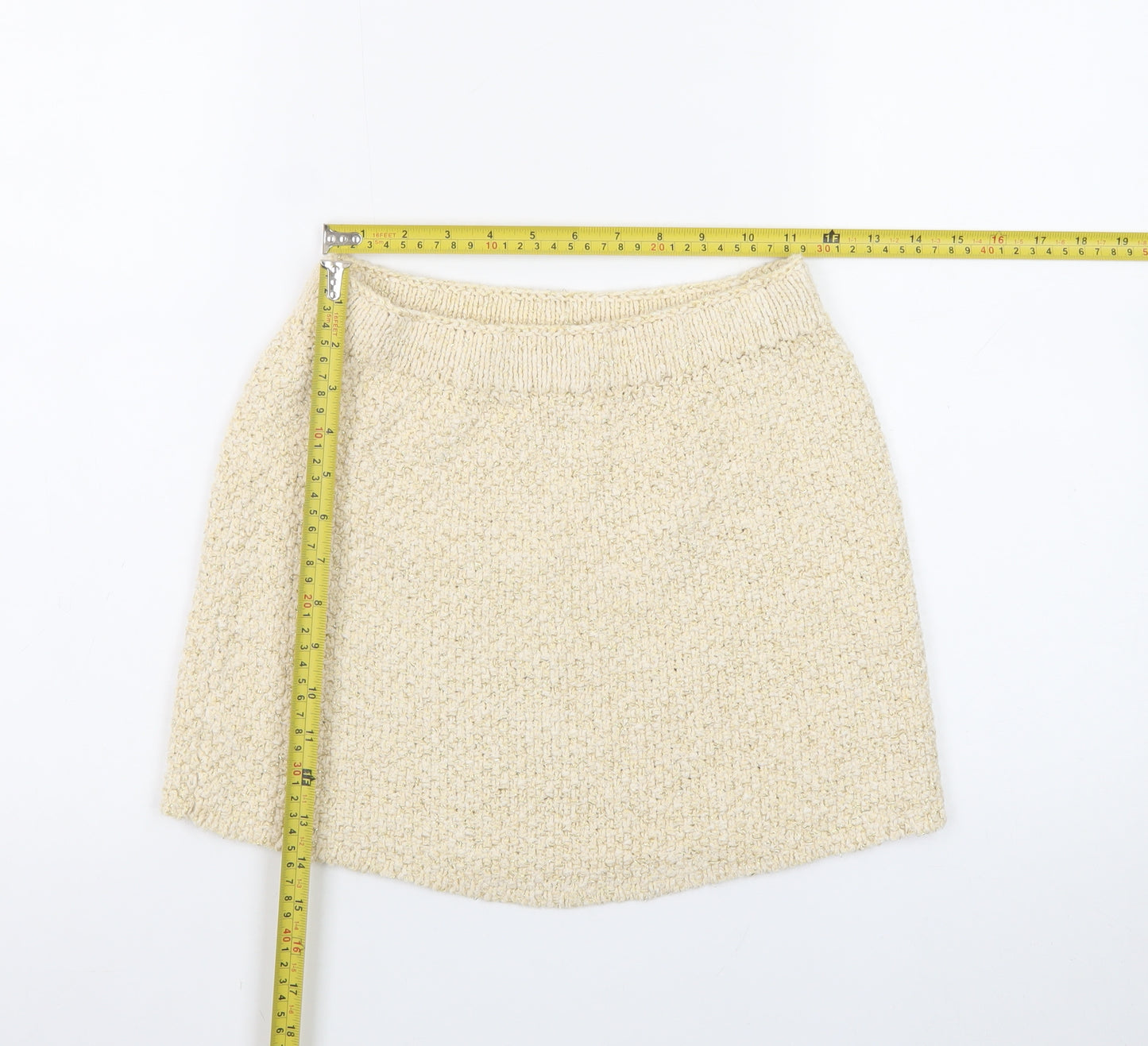 H&M Women Beige Glitter Knit Short Pencil Skirt XS