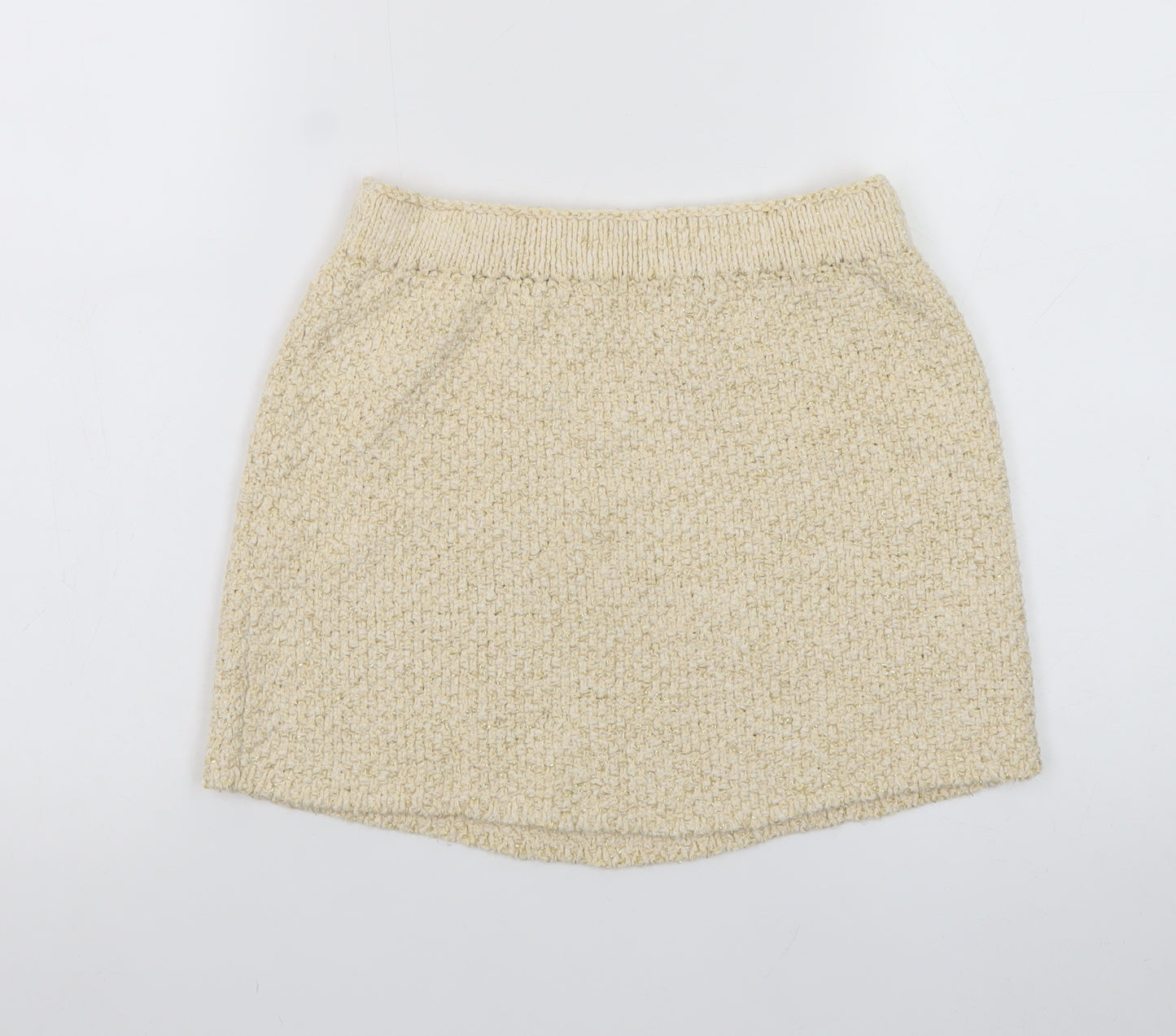 H&M Women Beige Glitter Knit Short Pencil Skirt XS