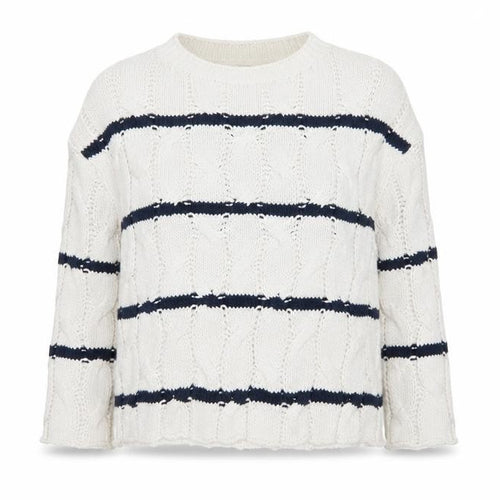 Zara Women Ivory Navy Striped Cable-Knit Cotton Jumper Size S