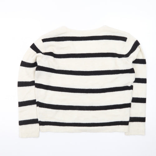 ICHI Women’s Black & White Striped V-Neck Knit Jumper Size S