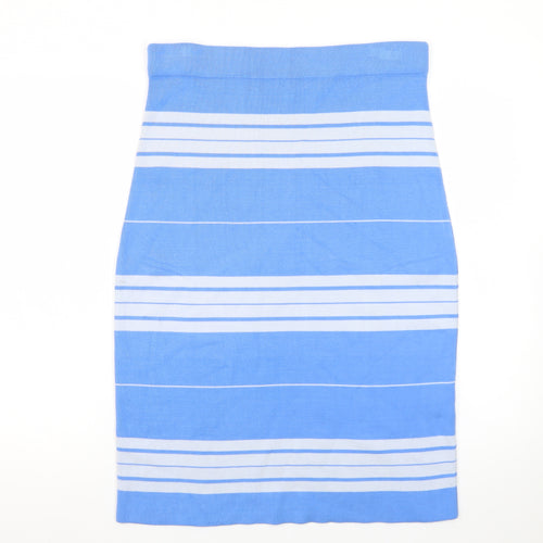 WoolOvers Women Blue Striped Knit Pencil Skirt M Stretch Cotton