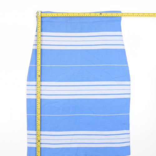 WoolOvers Women Blue Striped Knit Pencil Skirt M Stretch Cotton
