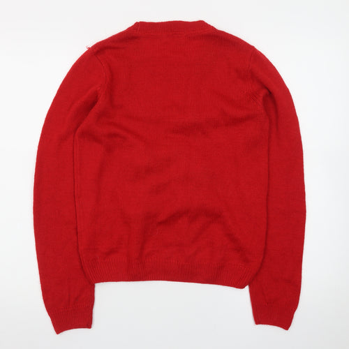 H&M Teens Red Christmas Tree Jumper Acrylic Knit Size 14Y+