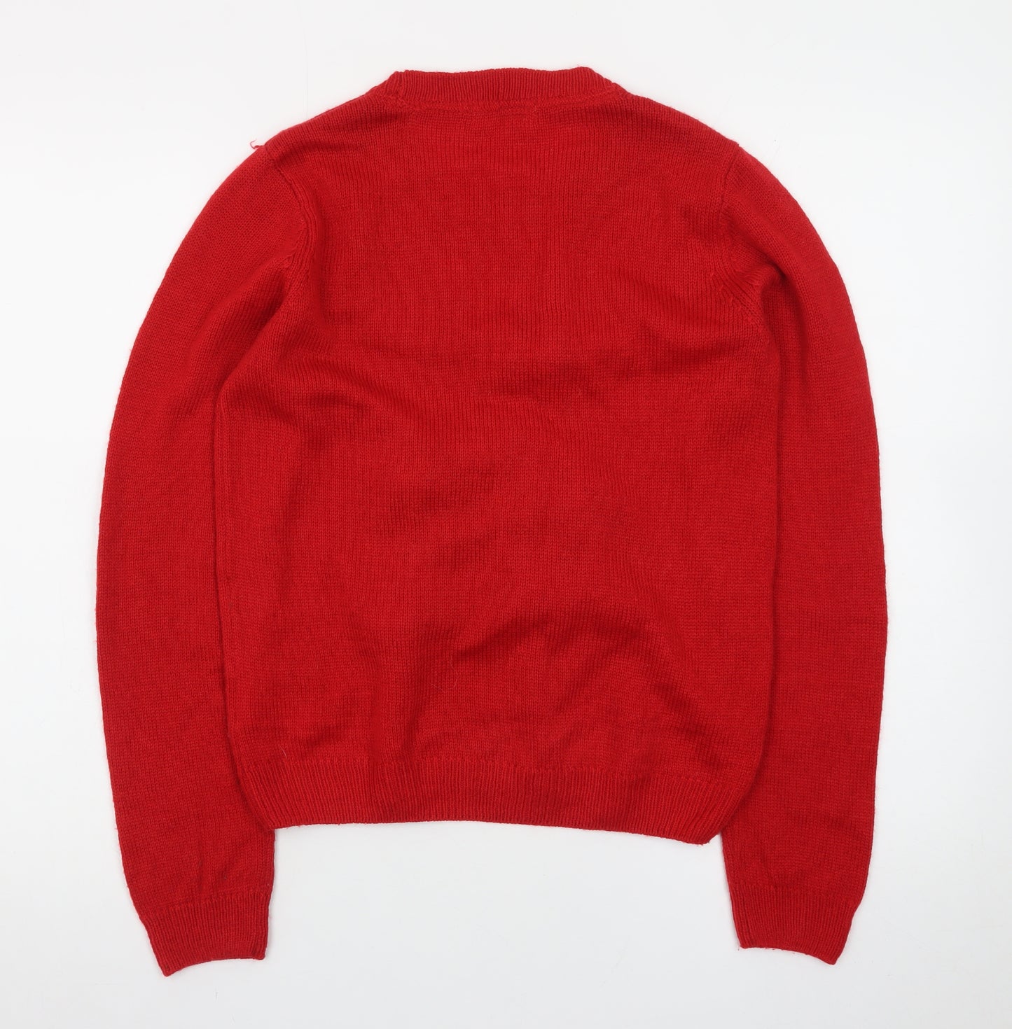 H&M Teens Red Christmas Tree Jumper Acrylic Knit Size 14Y+