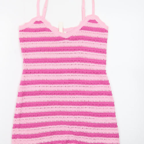 The Frolic Womens Pink Crochet Strappy Slip Dress Size 10