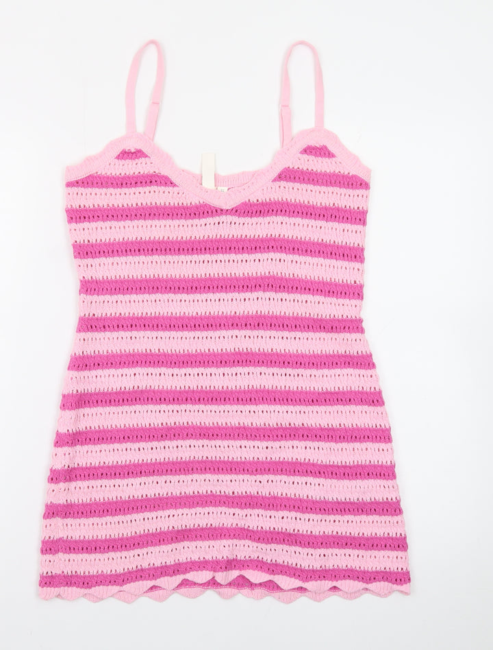The Frolic Womens Pink Crochet Strappy Slip Dress Size 10