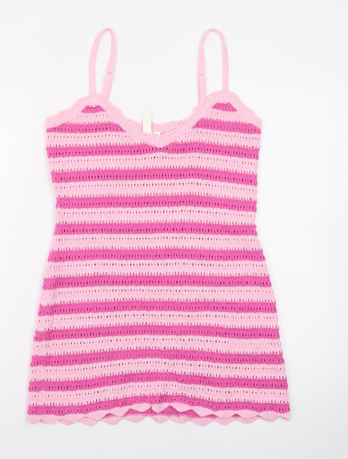 The Frolic Womens Pink Crochet Strappy Slip Dress Size 10