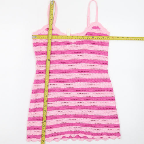 The Frolic Womens Pink Crochet Strappy Slip Dress Size 10