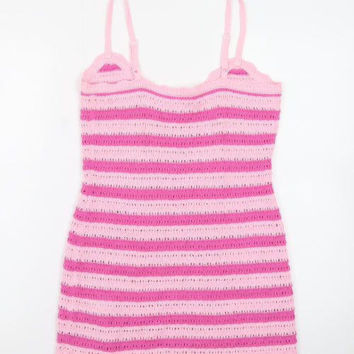 The Frolic Womens Pink Crochet Strappy Slip Dress Size 10