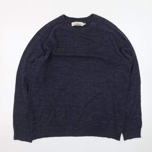H&M L.O.G.G. Women Blue Cotton Crew Neck Pullover Jumper Size 14
