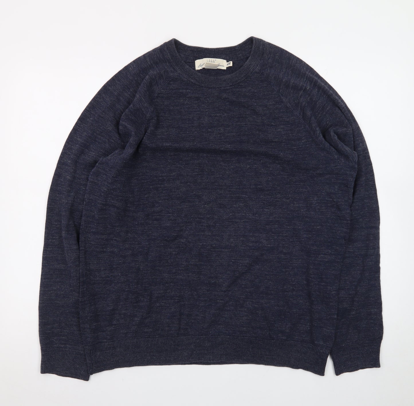 H&M L.O.G.G. Women Blue Cotton Crew Neck Pullover Jumper Size 14