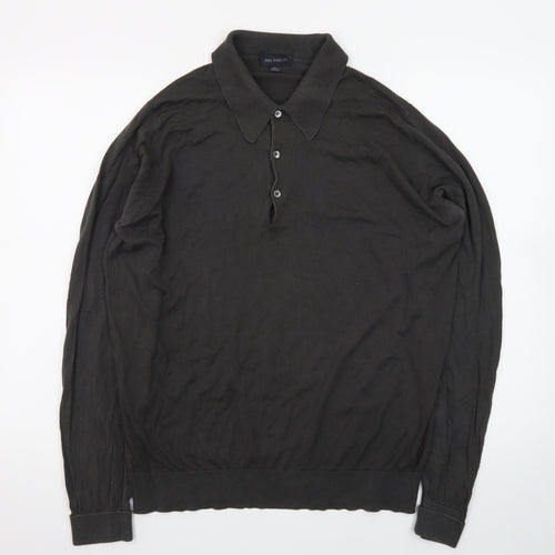 John Smedley Men’s Black Merino Wool Long Sleeve Polo L