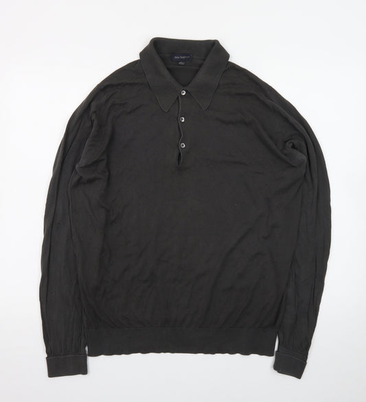 John Smedley Men’s Black Merino Wool Long Sleeve Polo L
