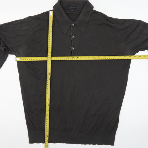 John Smedley Men’s Black Merino Wool Long Sleeve Polo L