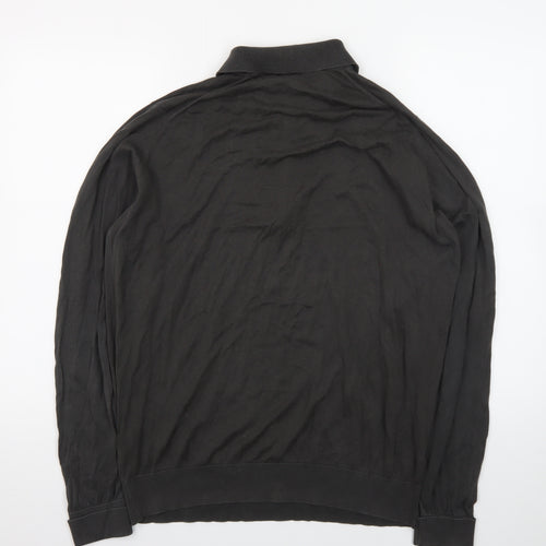 John Smedley Men’s Black Merino Wool Long Sleeve Polo L