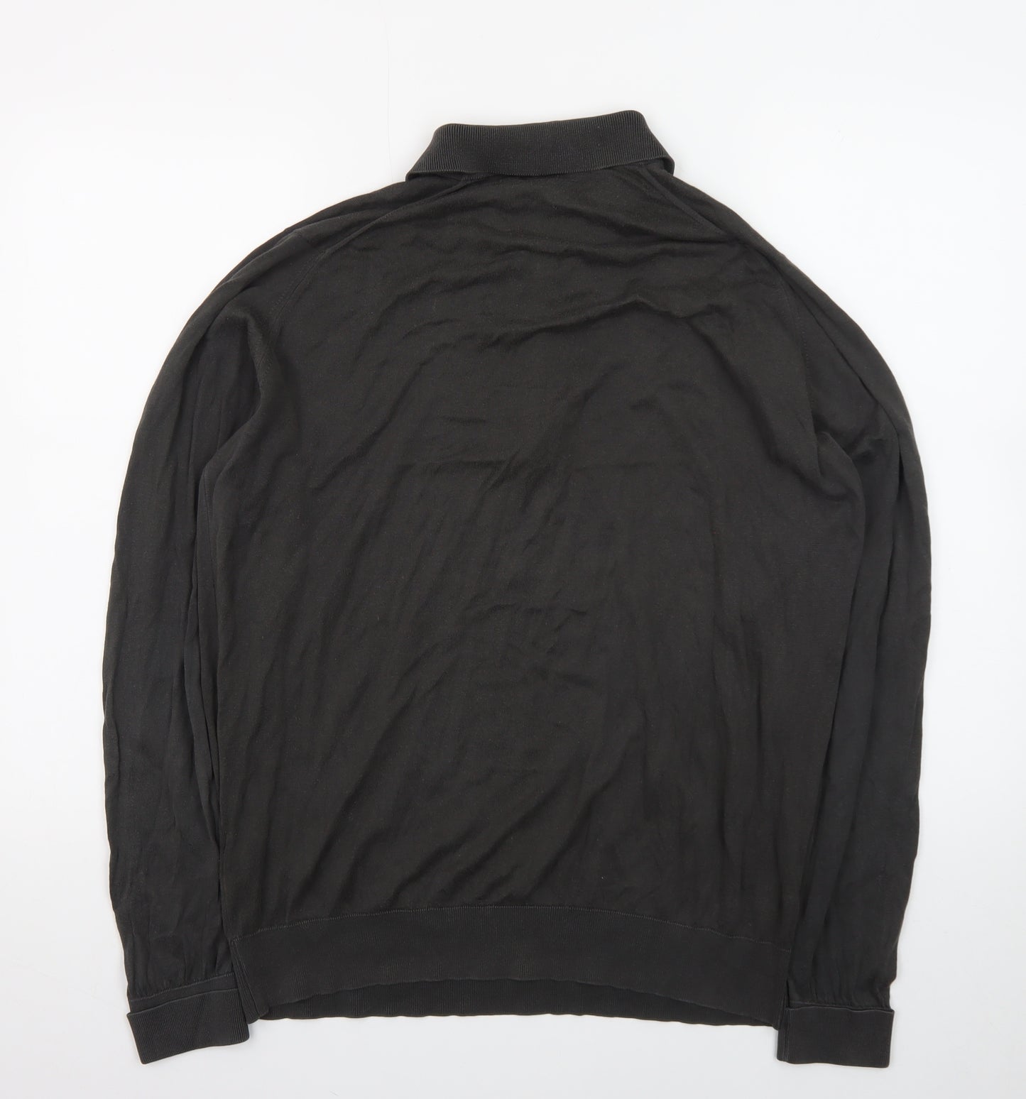 John Smedley Men’s Black Merino Wool Long Sleeve Polo L