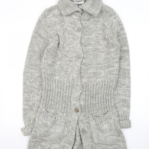 Folia Women Grey Long Sleeve Knit Cardigan Size 14 Collared Button Front