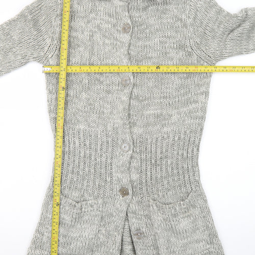 Folia Women Grey Long Sleeve Knit Cardigan Size 14 Collared Button Front