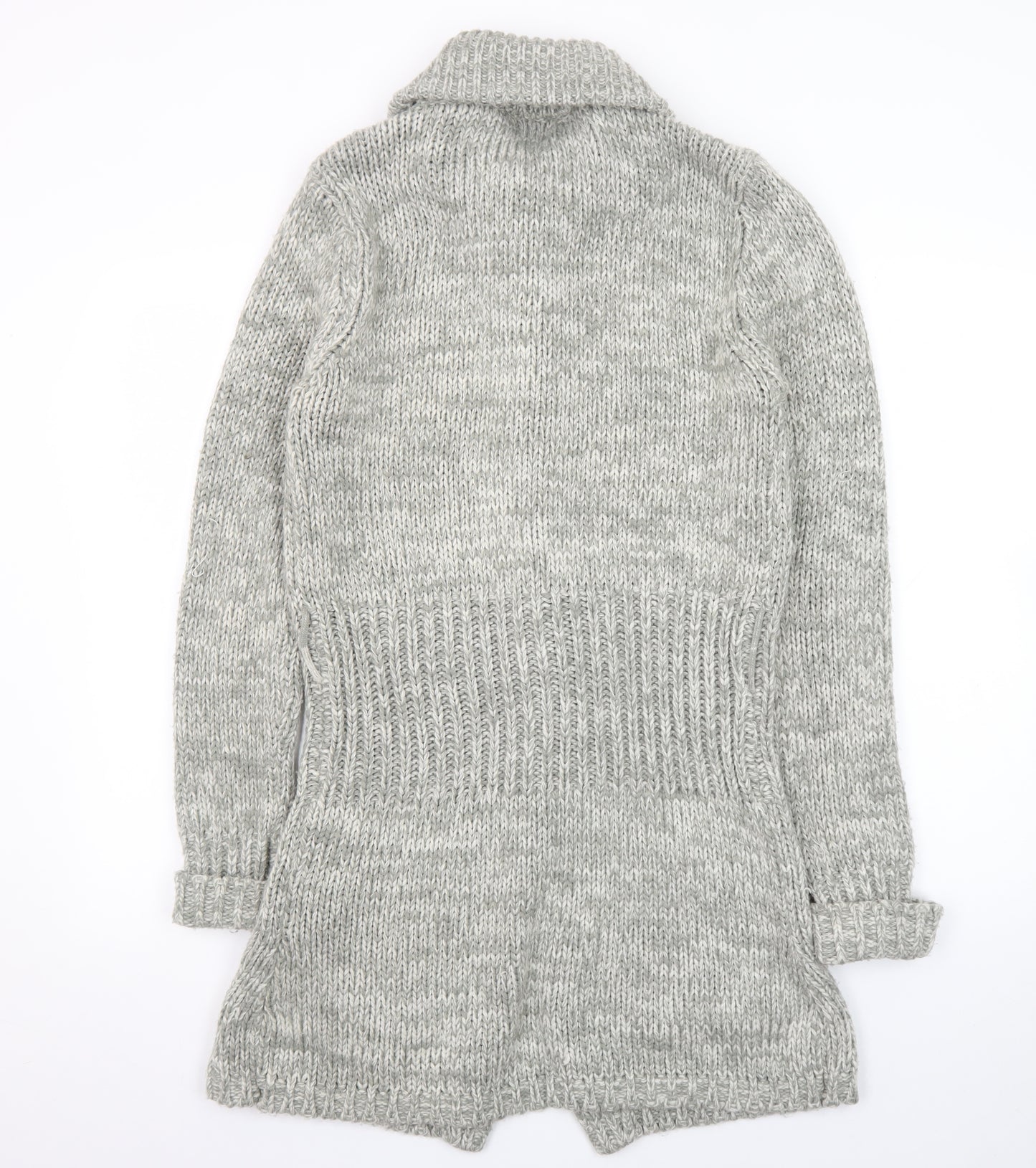 Folia Women Grey Long Sleeve Knit Cardigan Size 14 Collared Button Front