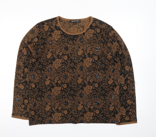 Jacques Vert Women's Brown Floral Wool Blend Pullover Jumper L