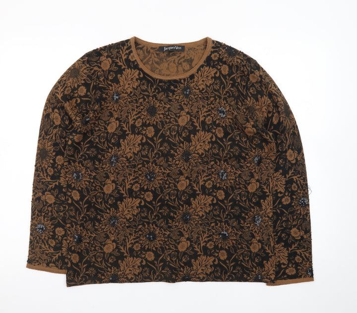 Jacques Vert Women's Brown Floral Wool Blend Pullover Jumper L