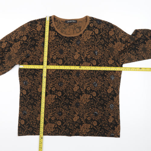 Jacques Vert Women's Brown Floral Wool Blend Pullover Jumper L