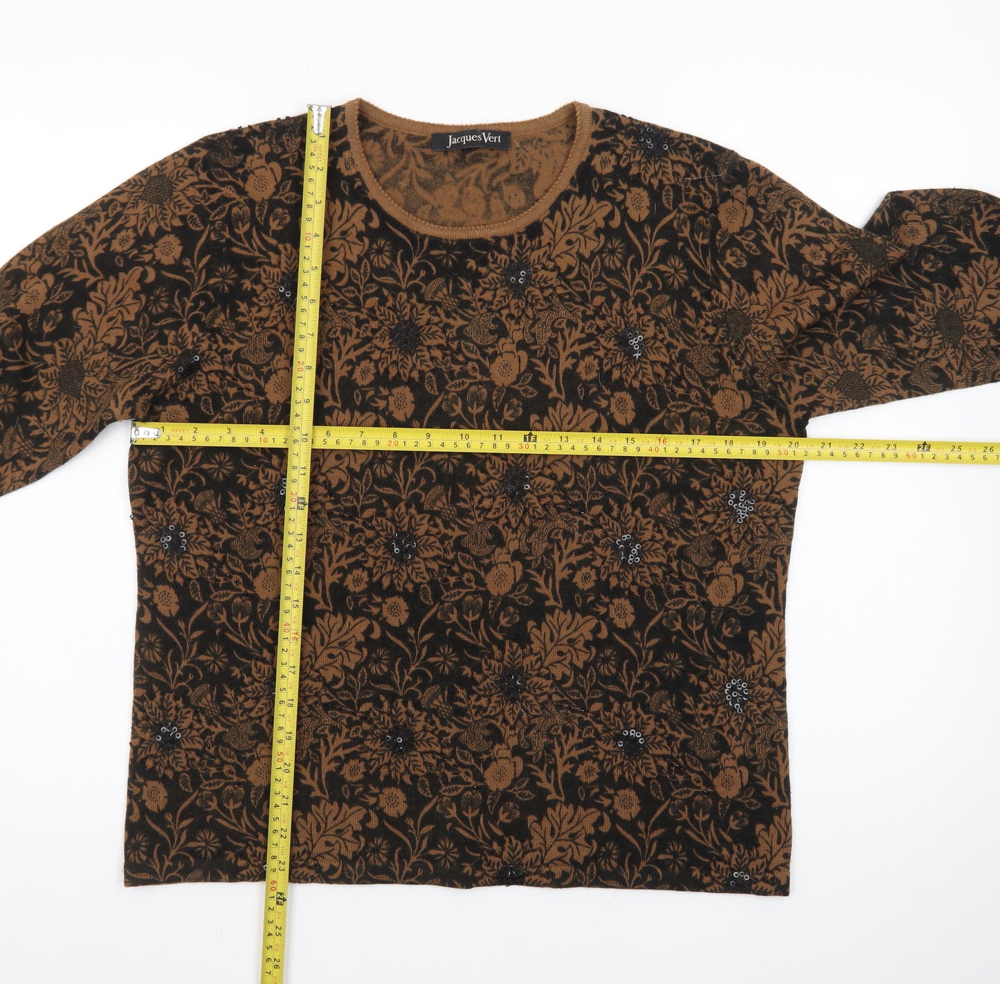 Jacques Vert Women's Brown Floral Wool Blend Pullover Jumper L