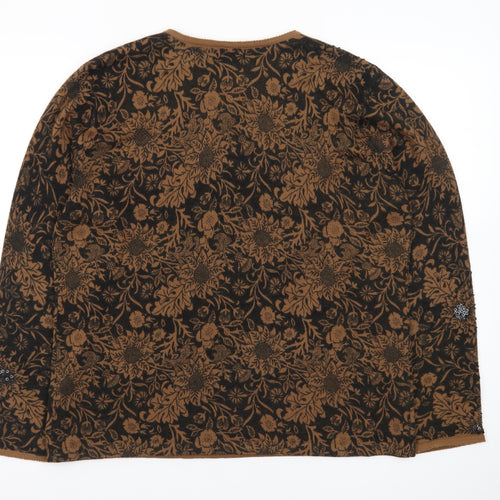 Jacques Vert Women's Brown Floral Wool Blend Pullover Jumper L