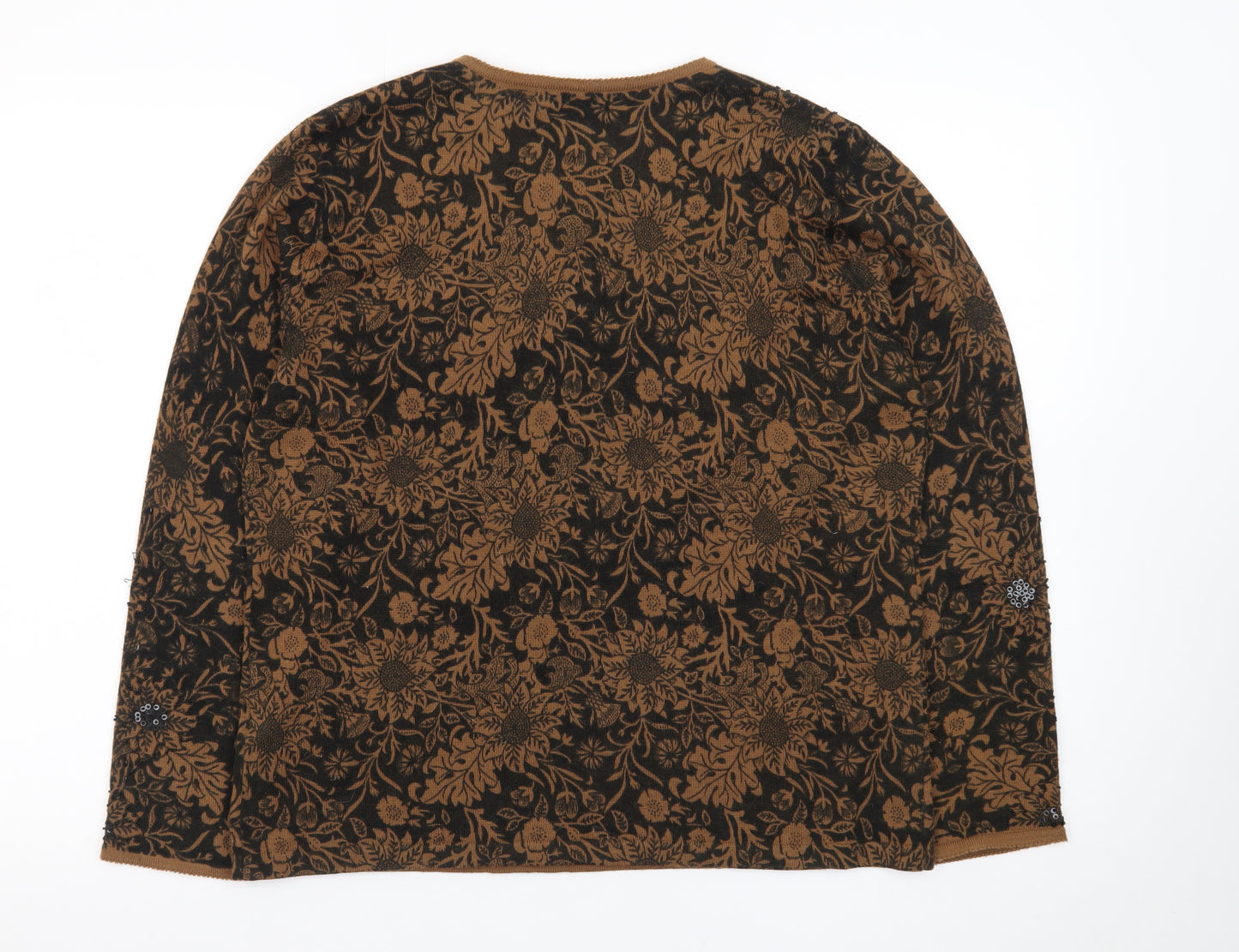 Jacques Vert Women's Brown Floral Wool Blend Pullover Jumper L