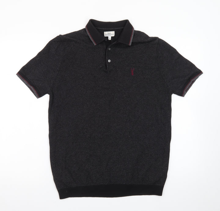 Next Men's Black Cotton Short Sleeve Polo Shirt Medium Classic Fit