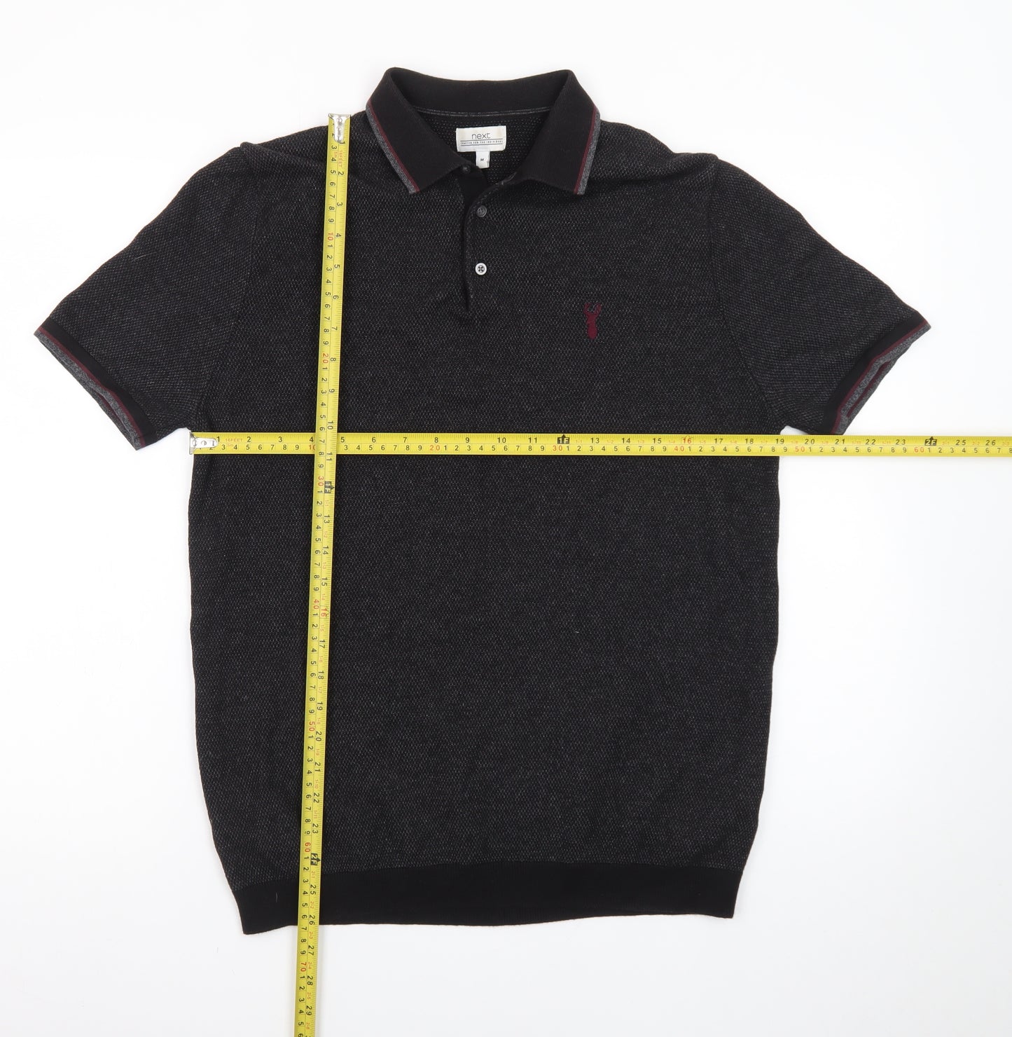 Next Men's Black Cotton Short Sleeve Polo Shirt Medium Classic Fit